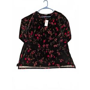J Jill Floral Velvet Top - Womens 2XL Red Black Tru Red CV 172714